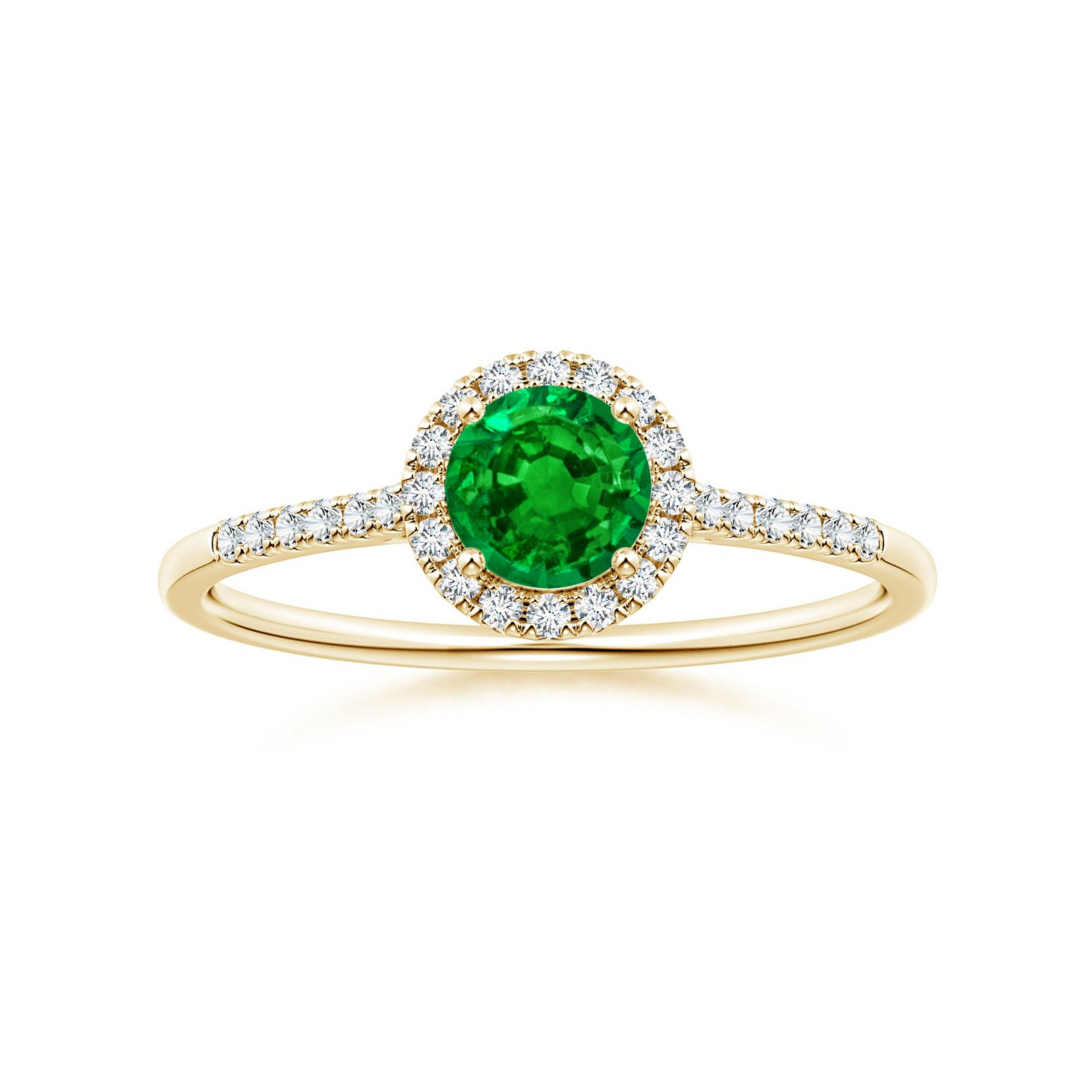 Round Lab-Created Emerald with Halo Moissanite Promise Ring