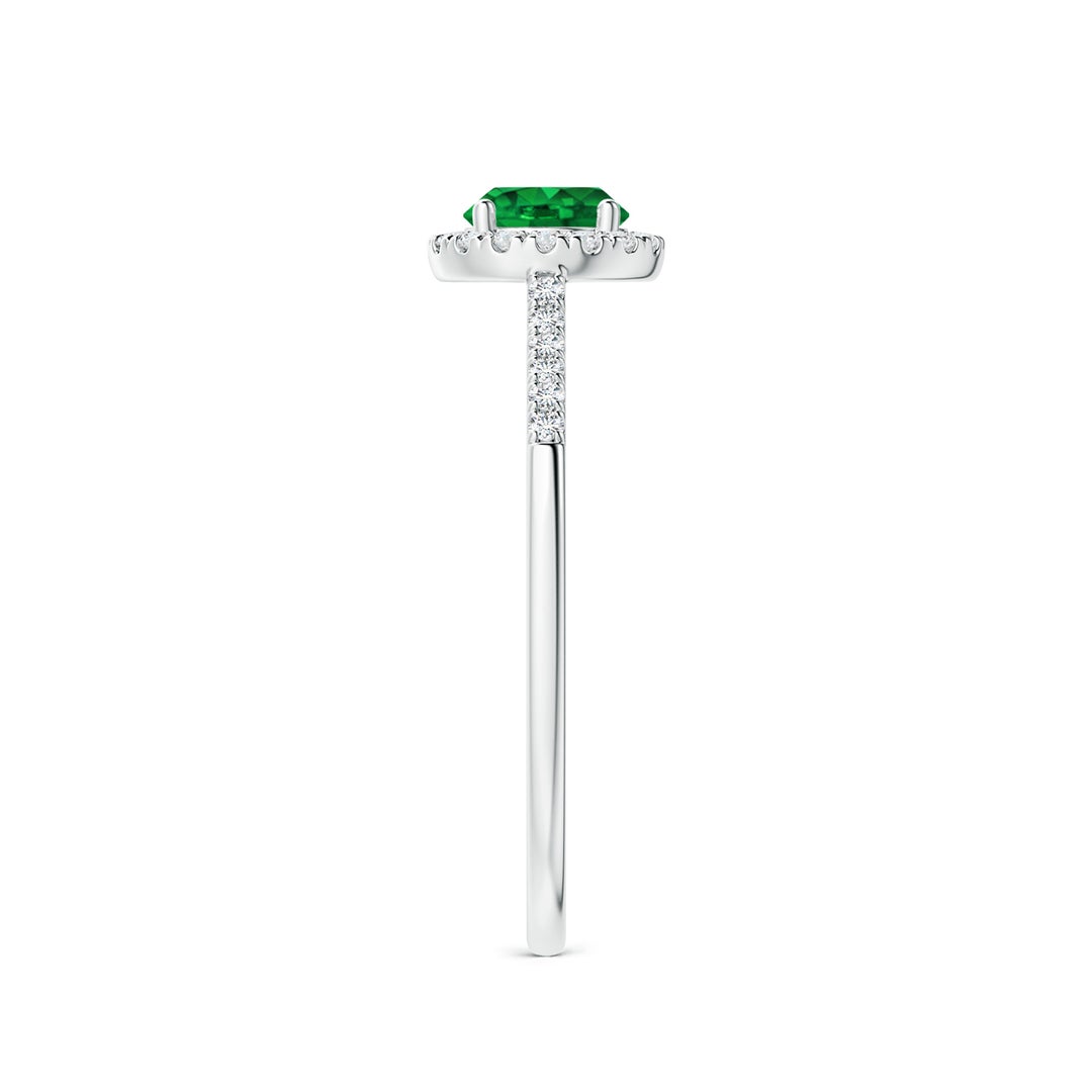 Round Lab-Created Emerald with Halo Moissanite Promise Ring