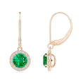 Round Lab-Created Emerald with Moissanite Halo Leverback Dangle Drop Earrings