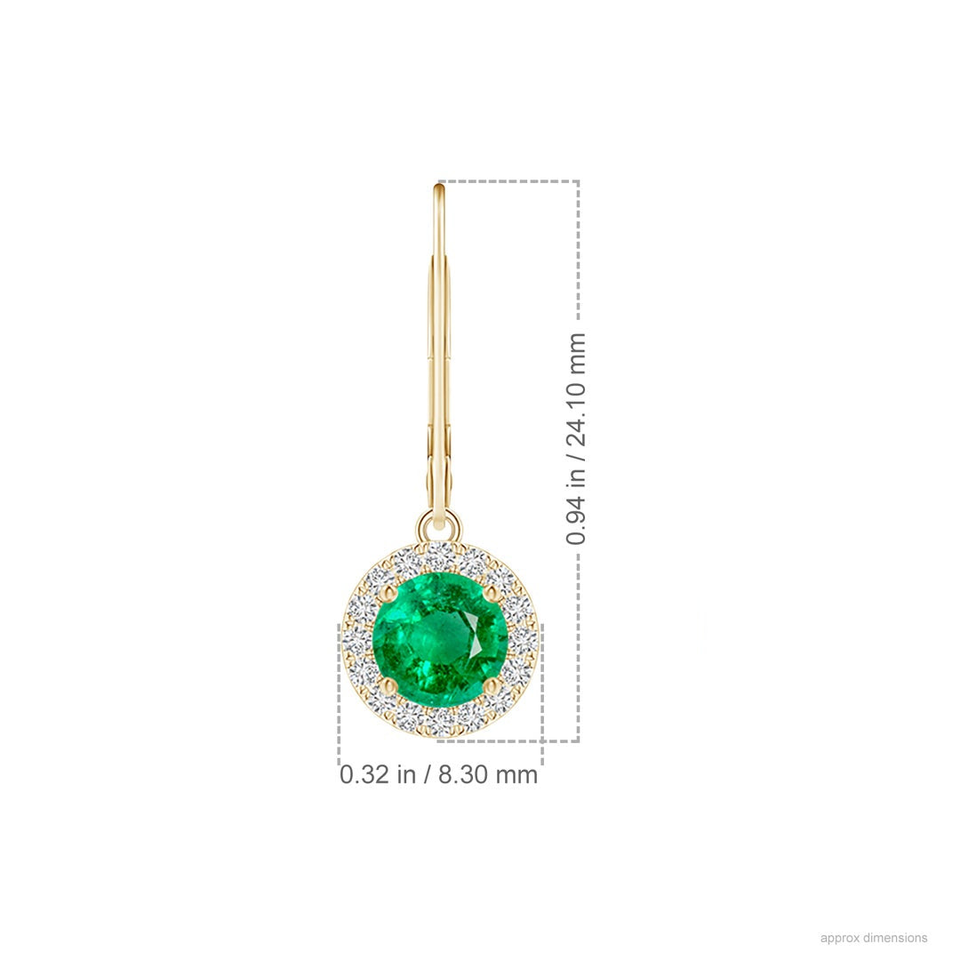 Round Lab-Created Emerald with Moissanite Halo Leverback Dangle Drop Earrings
