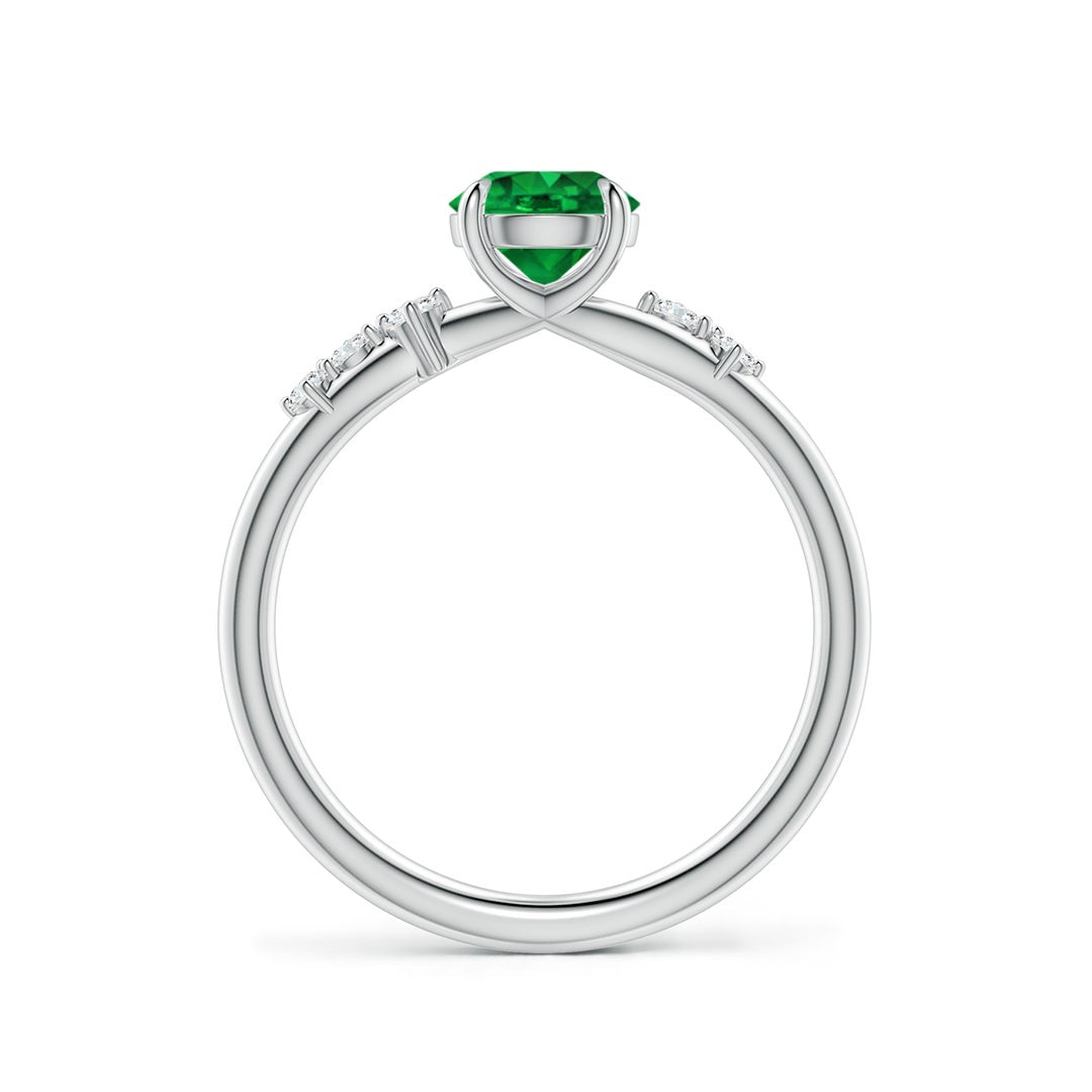 Round Lab-Created Emerald with Scattered Moissanite Accents Promise Ring