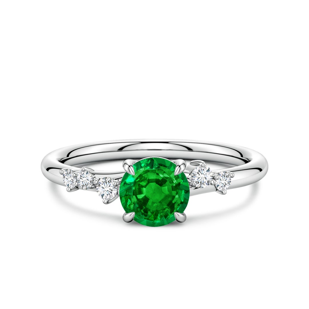 Round Lab-Created Emerald with Scattered Moissanite Accents Promise Ring