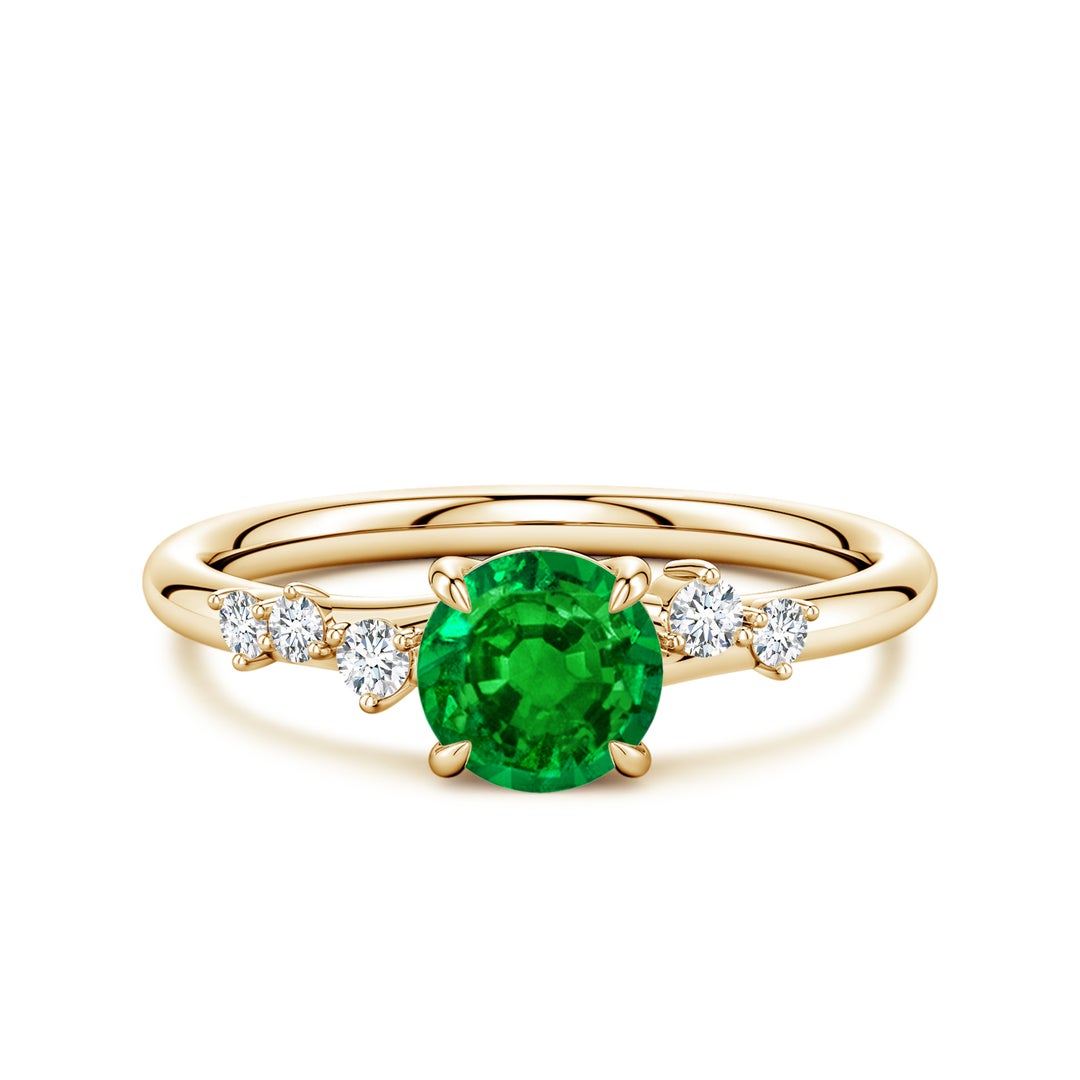 Round Lab-Created Emerald with Scattered Moissanite Accents Promise Ring