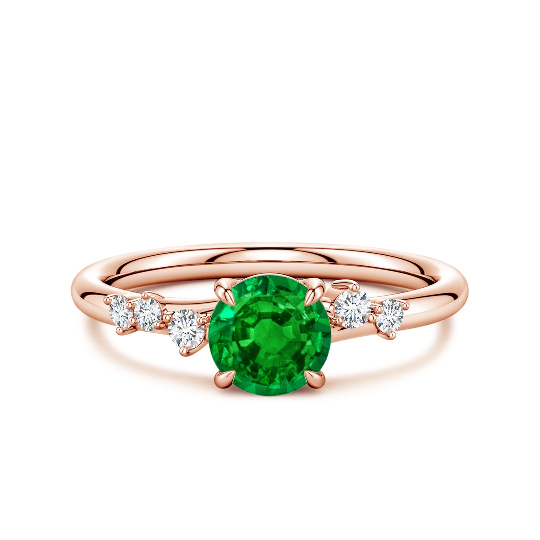 Round Lab-Created Emerald with Scattered Moissanite Accents Promise Ring