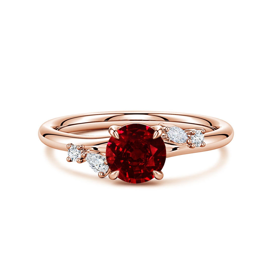 Round Lab-Created Ruby Promise Ring with Multi-Shape Moissanite Accent ...