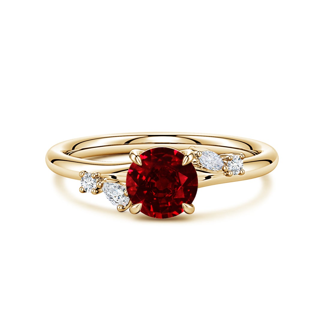 Round Lab-Created Ruby Promise Ring with Multi-Shape Moissanite Accents