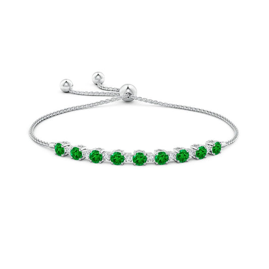 Round Lab Emerald with Moissanite Accents Adjustable Tennis Bolo Bracelet