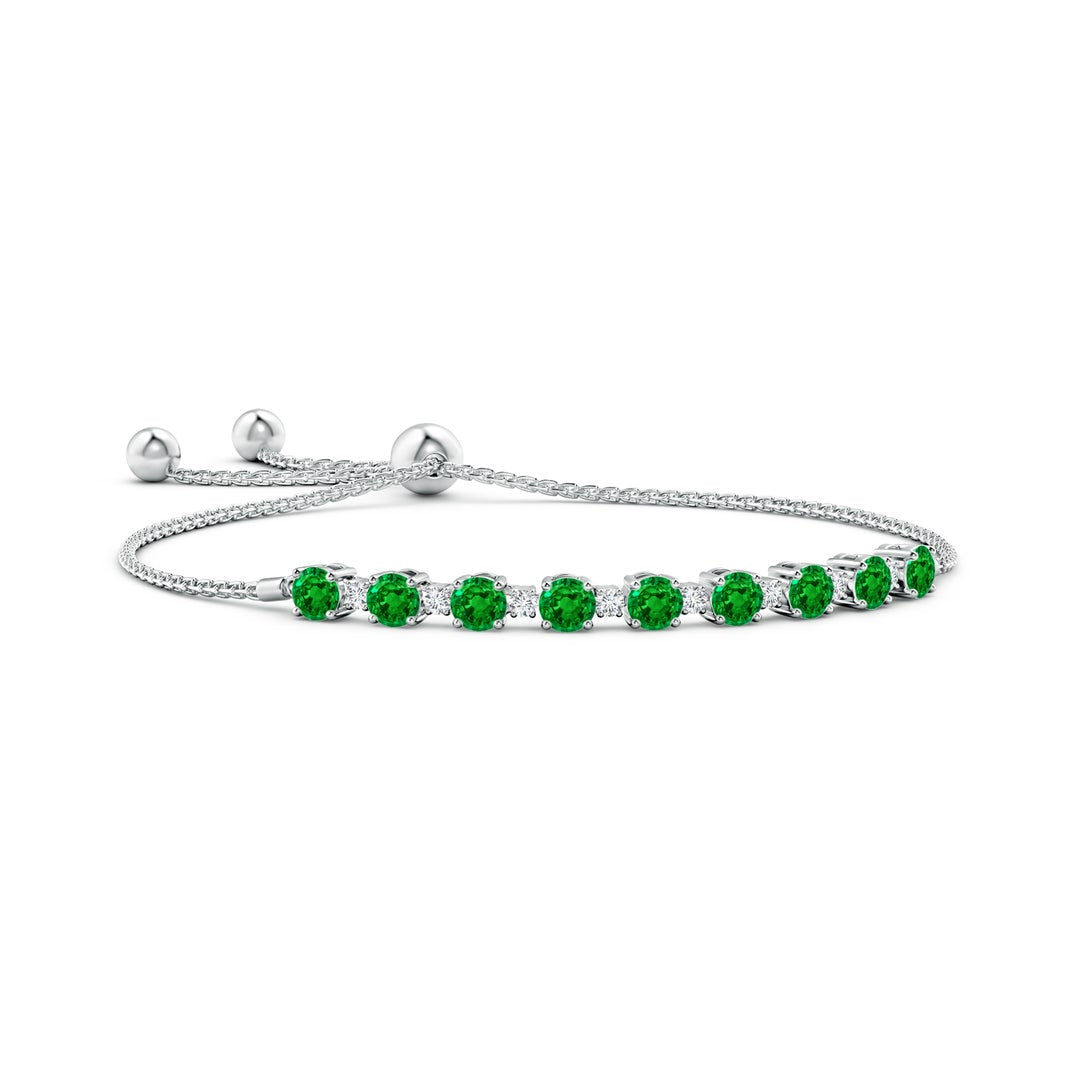 Round Lab Emerald with Moissanite Accents Adjustable Tennis Bolo Bracelet