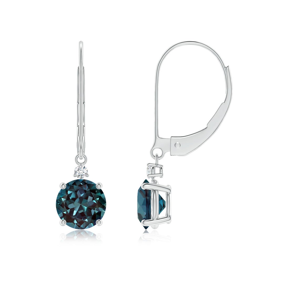 Round Lab-Grown Alexandrite with Moissanite Accents Drop Earrings