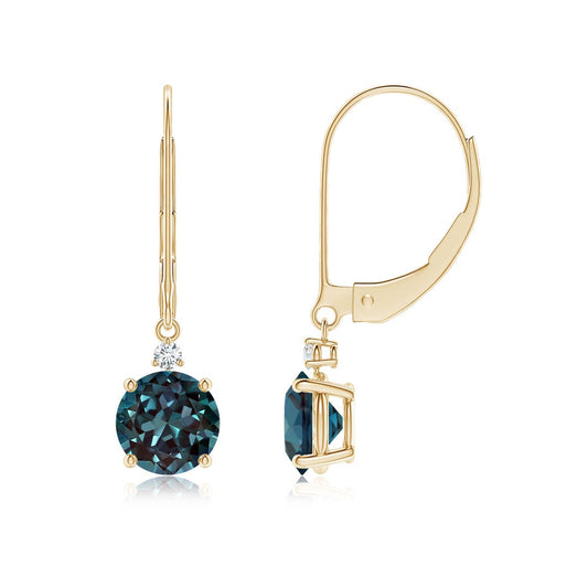 Round Lab-Grown Alexandrite with Moissanite Accents Drop Earrings