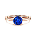 Round Lab-Grown Blue Sapphire Solitaire Engagement Ring with Heart-Shaped Prongs
