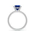 Round Lab-Grown Blue Sapphire Solitaire Engagement Ring with Heart-Shaped Prongs