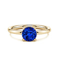 Round Lab-Grown Blue Sapphire Solitaire Engagement Ring with Heart-Shaped Prongs