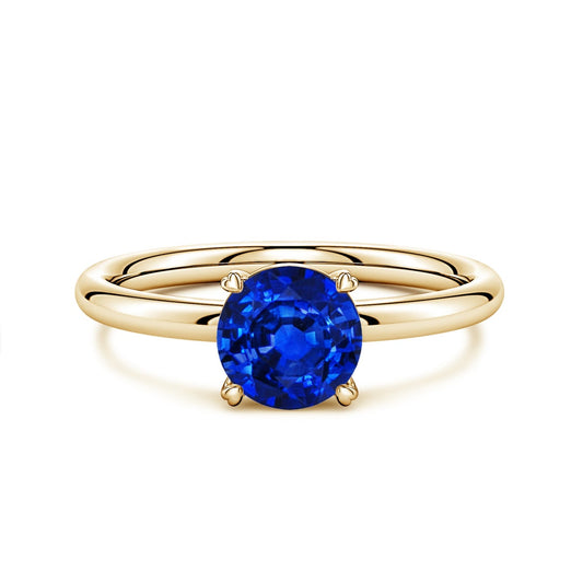 Round Lab-Grown Blue Sapphire Solitaire Engagement Ring with Heart-Shaped Prongs