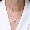 Round Lab-Grown Blue Sapphire with Moissanite Halo Dangle Pendant Necklace