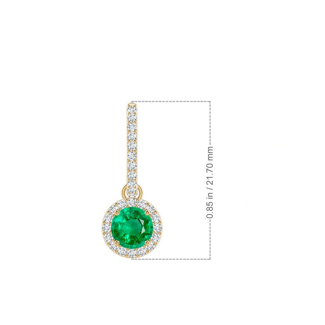 Round Lab-Grown Emerald with Moissanite Halo Huggie Hoop Drop Earrings