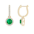 Round Lab-Grown Emerald with Moissanite Halo Huggie Hoop Drop Earrings
