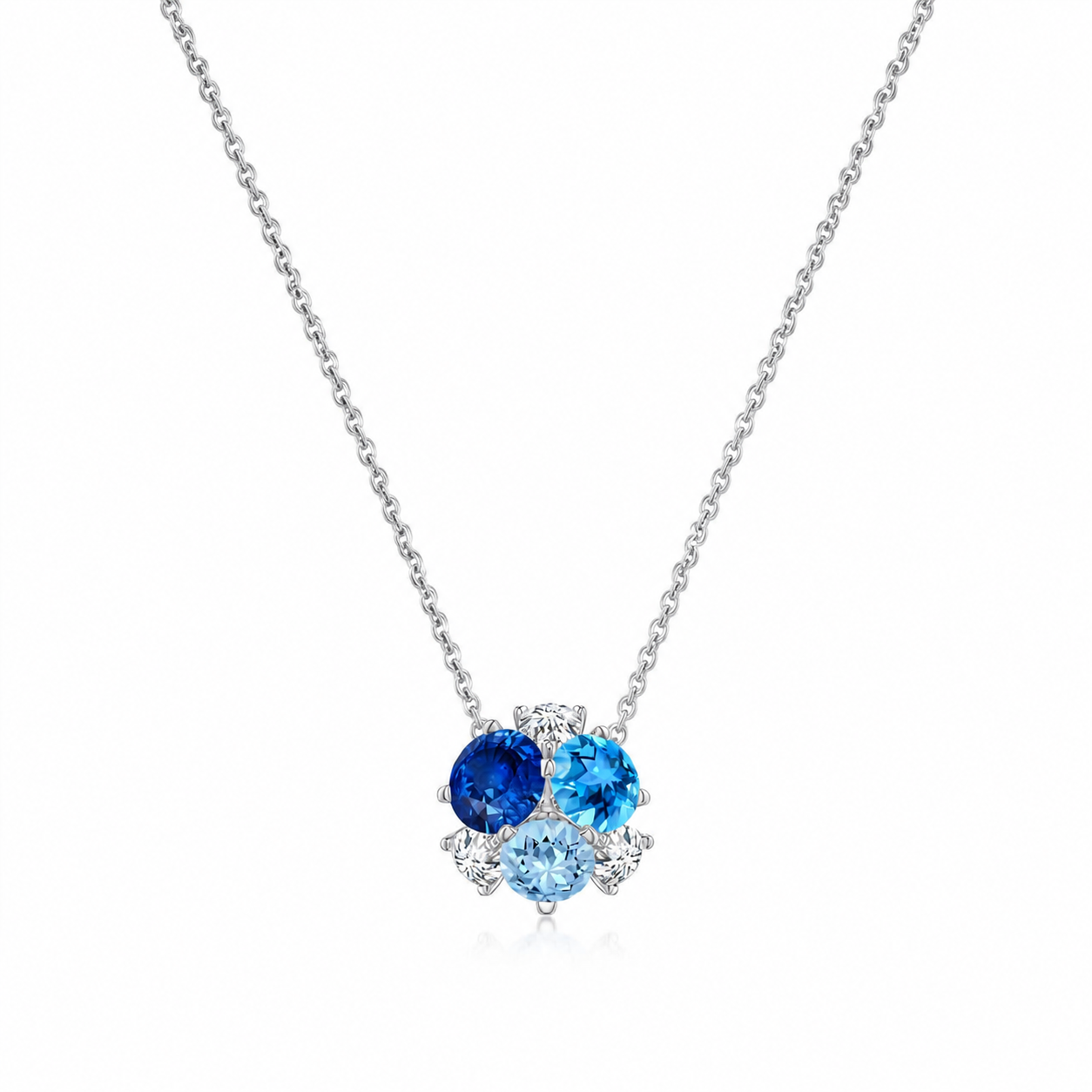 Round Lab-Grown Multi-Gemstone Cluster with Moissanite Accents Pendant Necklace