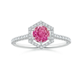 Round Lab Pink Sapphire with Hexagonal Halo Moissanite Promise Ring