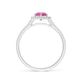 Round Lab Pink Sapphire with Hexagonal Halo Moissanite Promise Ring