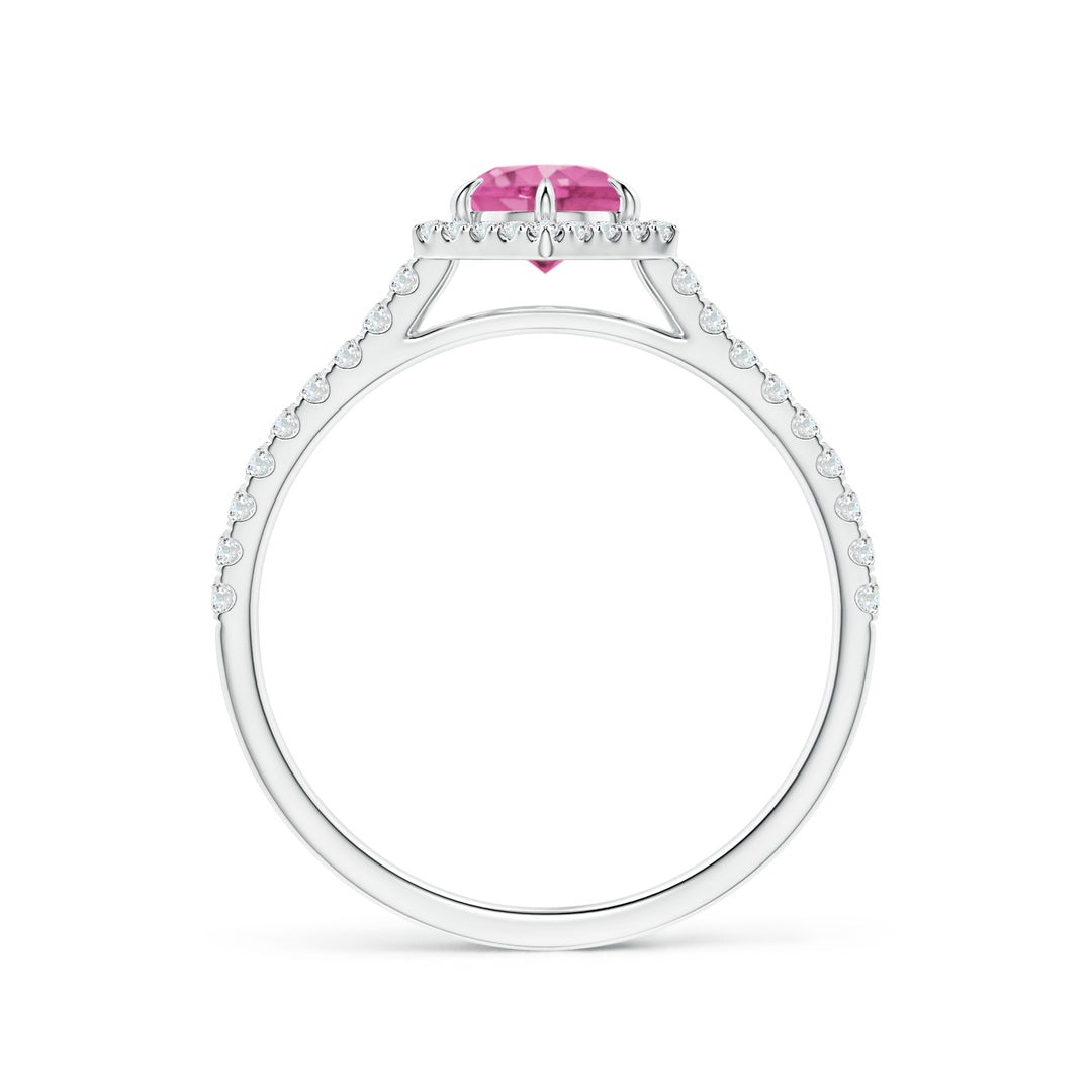 Round Lab Pink Sapphire with Hexagonal Halo Moissanite Promise Ring