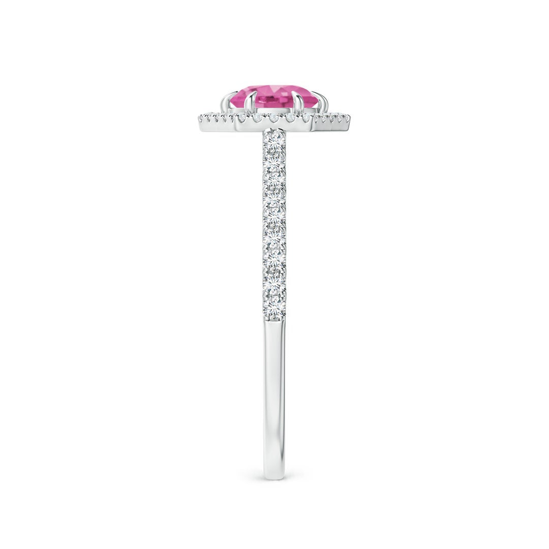 Round Lab Pink Sapphire with Hexagonal Halo Moissanite Promise Ring