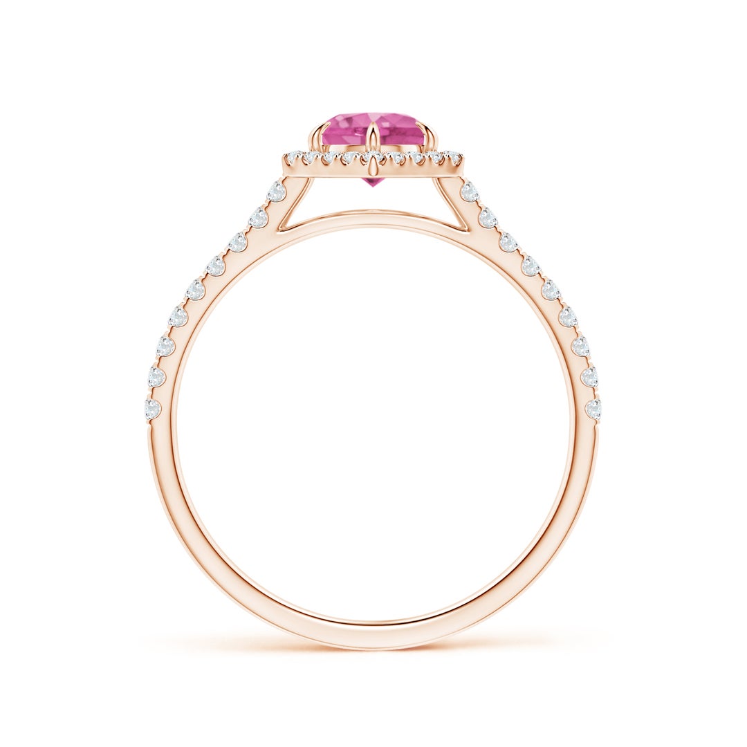 Round Lab Pink Sapphire with Hexagonal Halo Moissanite Promise Ring