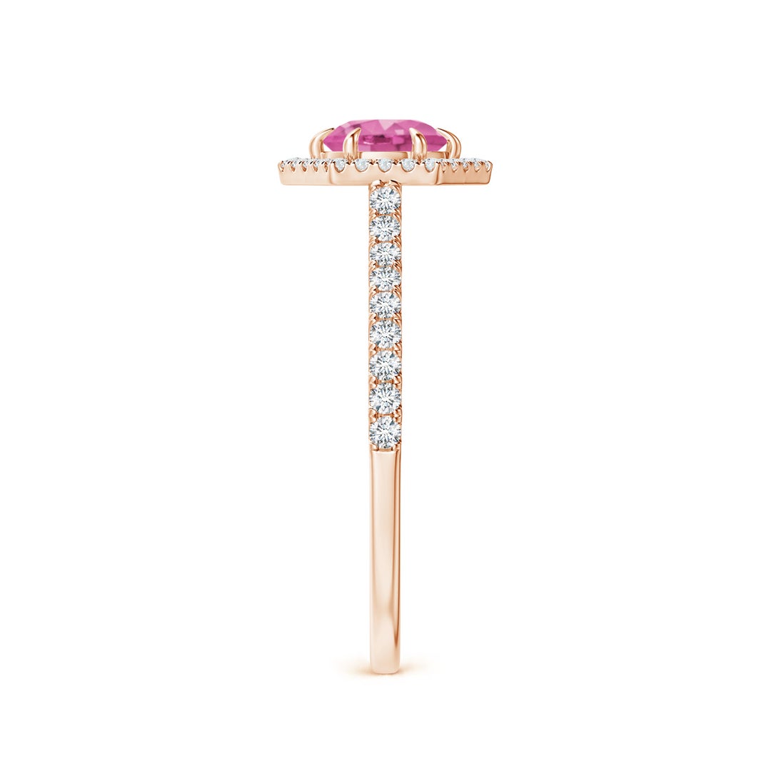 Round Lab Pink Sapphire with Hexagonal Halo Moissanite Promise Ring
