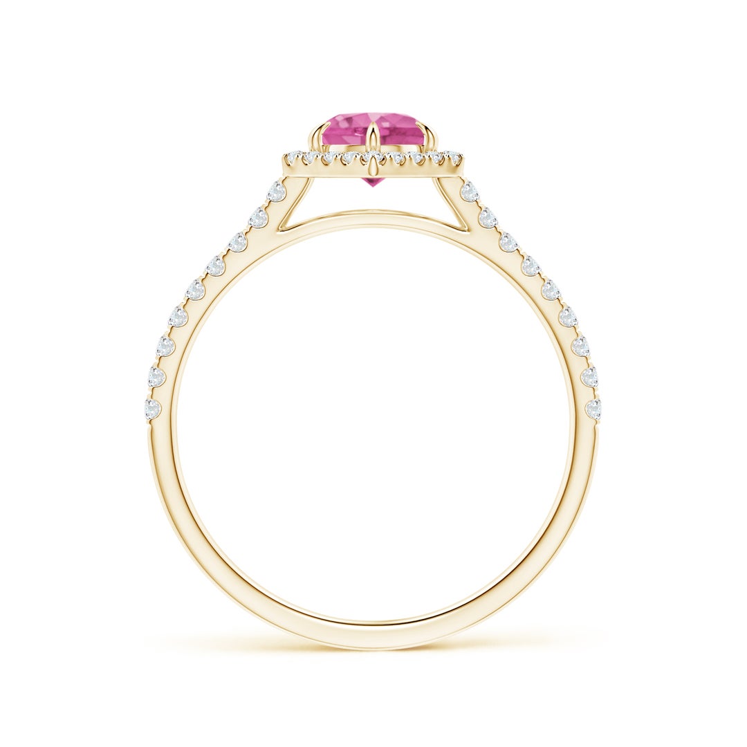 Round Lab Pink Sapphire with Hexagonal Halo Moissanite Promise Ring