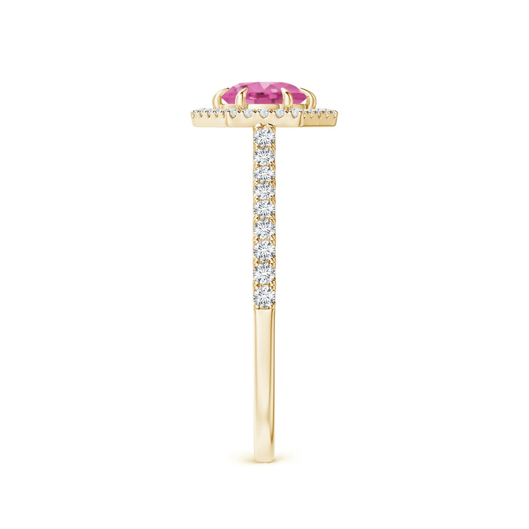 Round Lab Pink Sapphire with Hexagonal Halo Moissanite Promise Ring