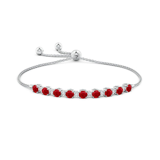 Round Lab Ruby with Moissanite Accents Adjustable Tennis Bolo Bracelet