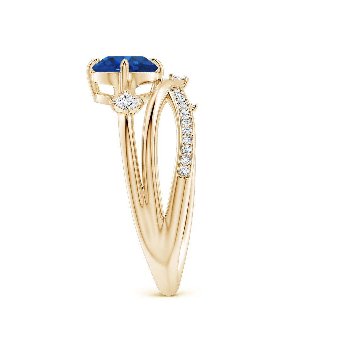 Round Lab Sapphire Multi-Layer Crossover with Scattered Moissanite Engagement Ring
