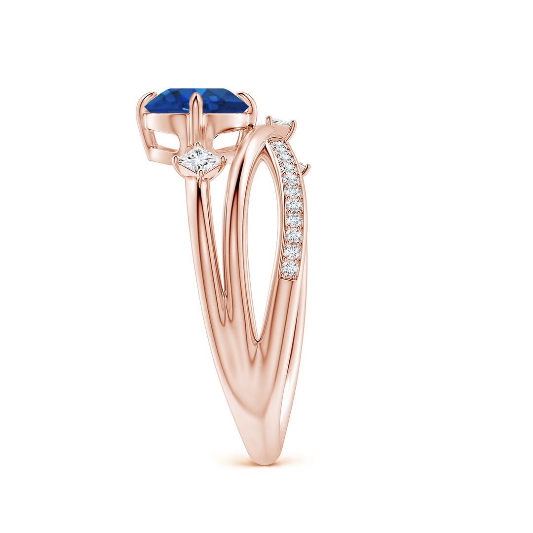 Round Lab Sapphire Multi-Layer Crossover with Scattered Moissanite Engagement Ring