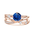 Round Lab Sapphire Multi-Layer Crossover with Scattered Moissanite Engagement Ring
