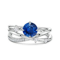Round Lab Sapphire Multi-Layer Crossover with Scattered Moissanite Engagement Ring