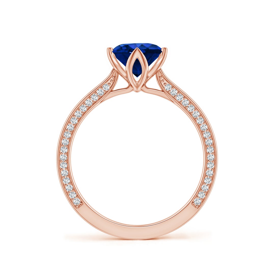 Round Lab Sapphire Engagement Ring with Double-Sided Hidden Moissanite Accents
