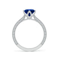 Round Lab Sapphire Engagement Ring with Double-Sided Hidden Moissanite Accents