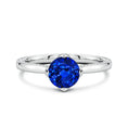 Round Lab Sapphire Engagement Ring with Double-Sided Hidden Moissanite Accents