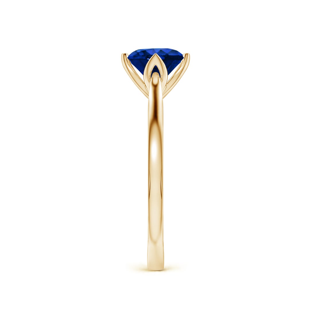 Round Lab Sapphire Engagement Ring with Double-Sided Hidden Moissanite Accents