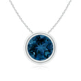 Round London Blue Topaz Bezel-Set Solitaire Pendant Necklace
