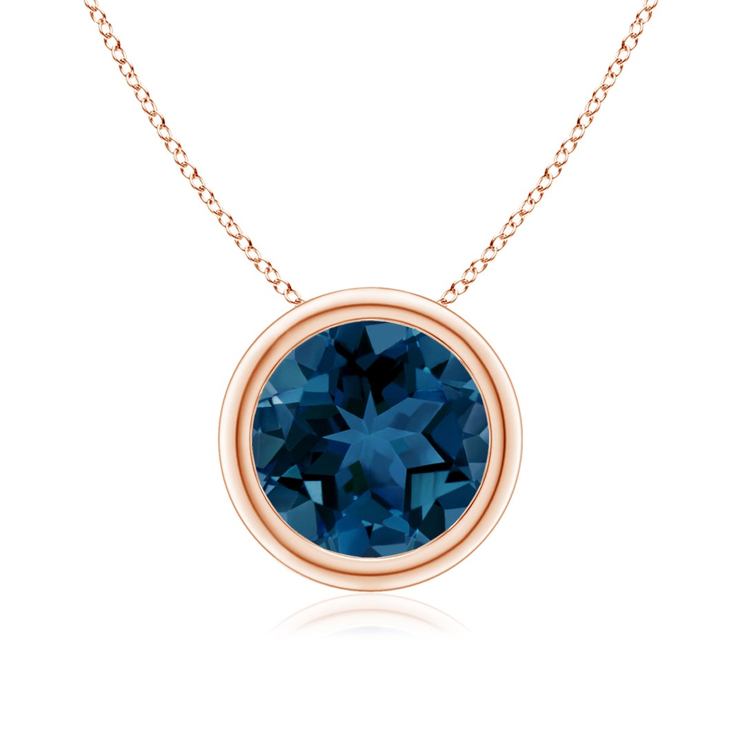 Round London Blue Topaz Bezel-Set Solitaire Pendant Necklace