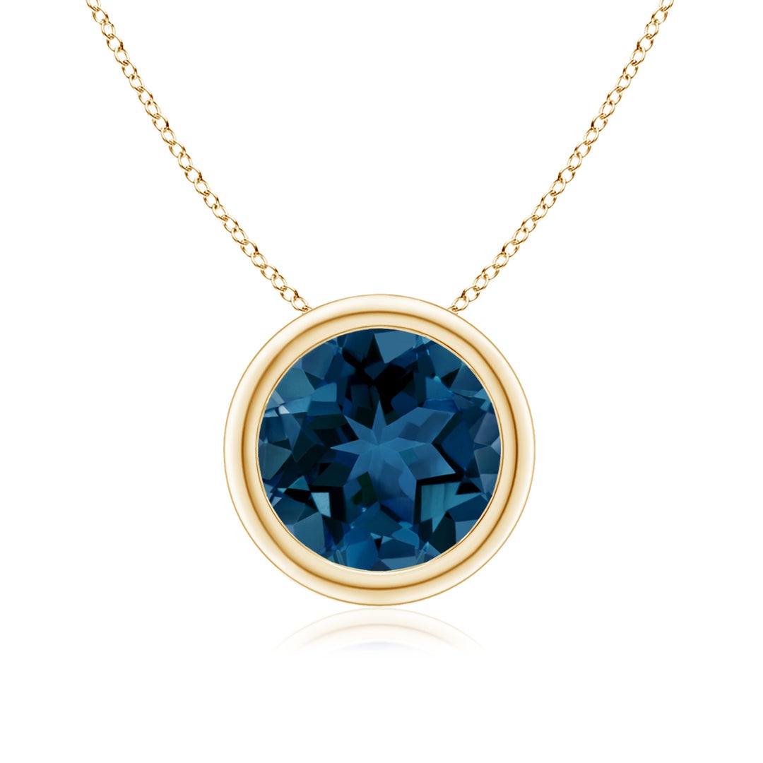 Round London Blue Topaz Bezel-Set Solitaire Pendant Necklace