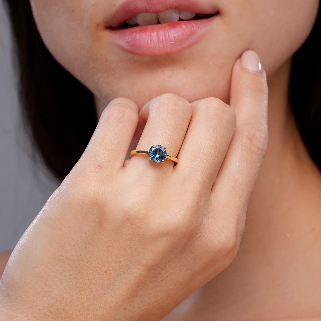 Round London Blue Topaz Solitaire Engagement Ring