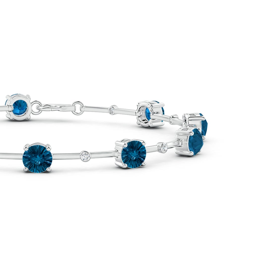 Round London Blue Topaz with Bezel Moissanite Station Chain Bracelet