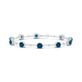 Round London Blue Topaz with Bezel Moissanite Station Chain Bracelet