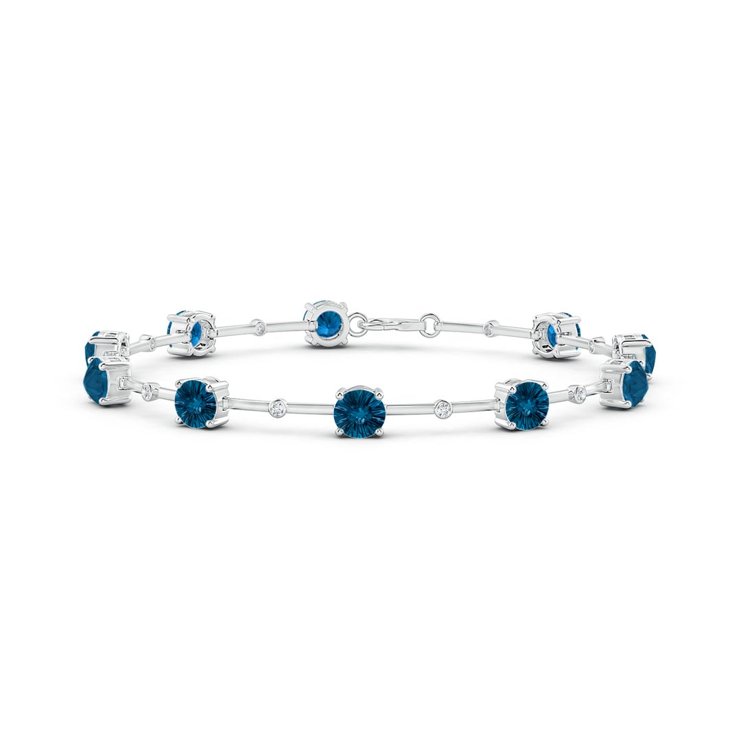 Round London Blue Topaz with Bezel Moissanite Station Chain Bracelet