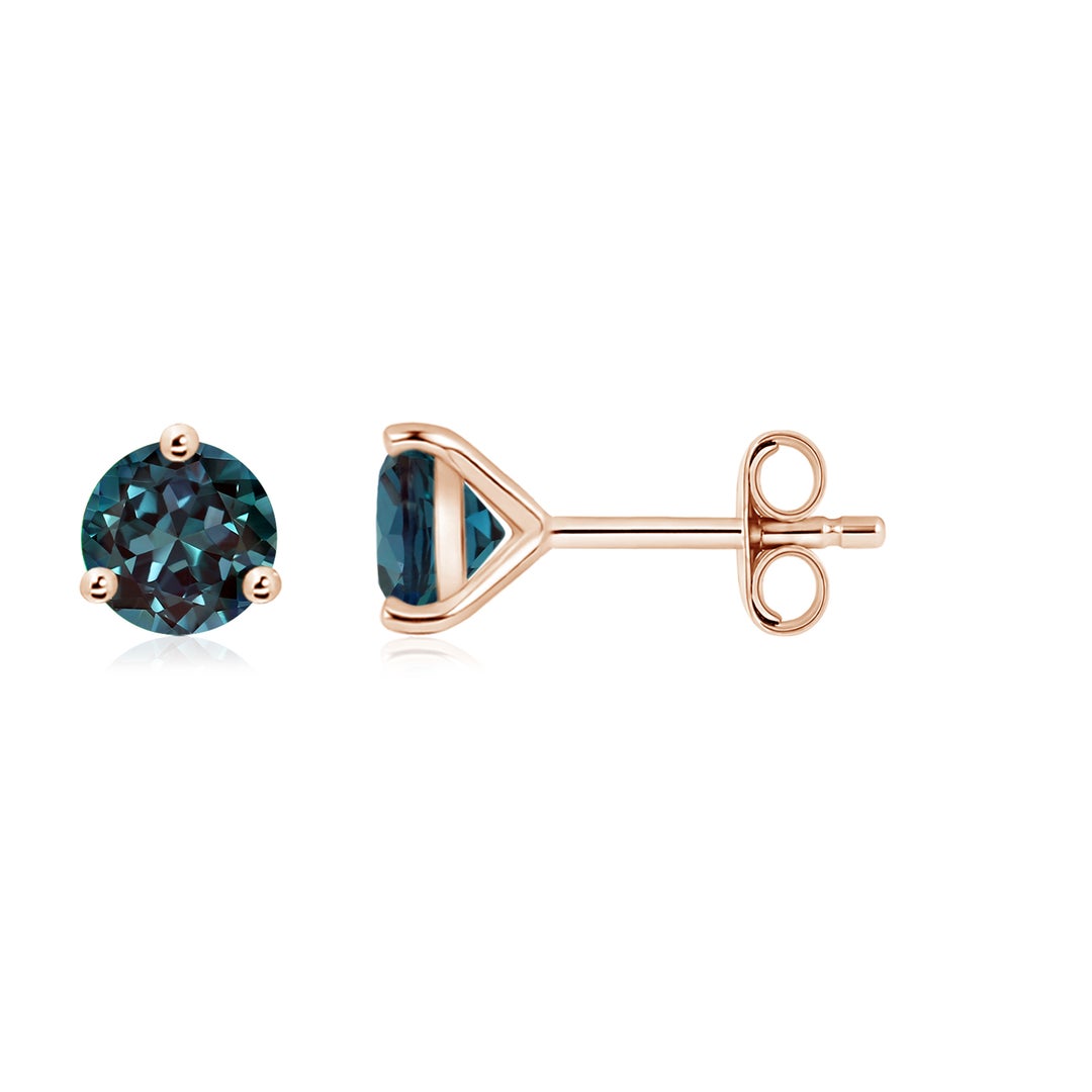 Round Martini-Set Lab-Grown Alexandrite Stud Earrings