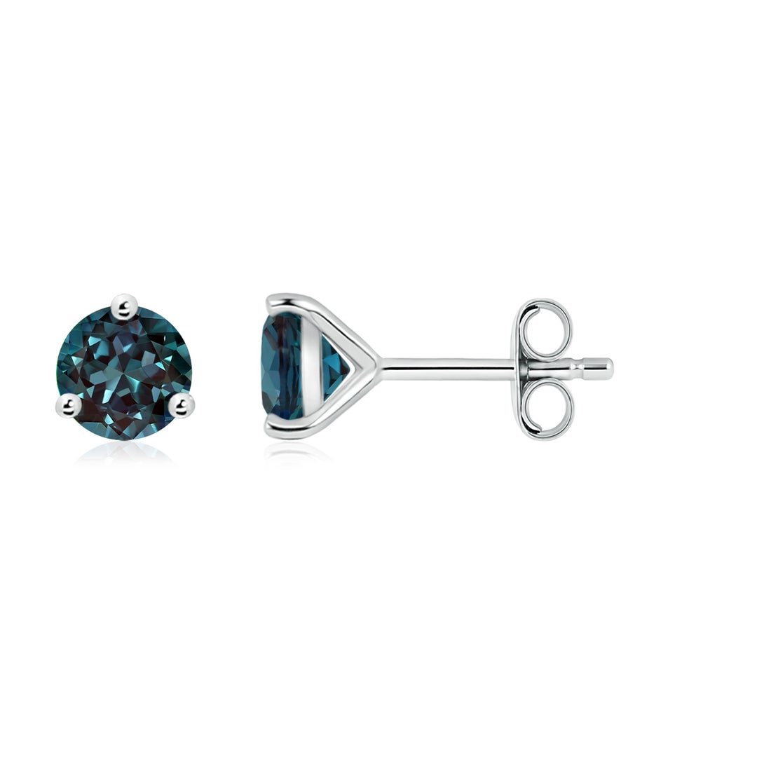 Round Martini-Set Lab-Grown Alexandrite Stud Earrings