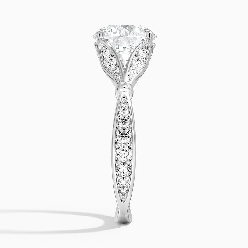 Round Moissanite Floral Openwork Cathedral Engagement Ring