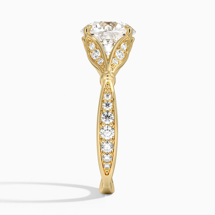 Round Moissanite Floral Openwork Cathedral Engagement Ring